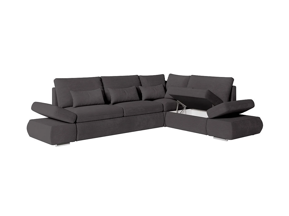 Canapé d'angle convertible 4 places en velours gris anthracite