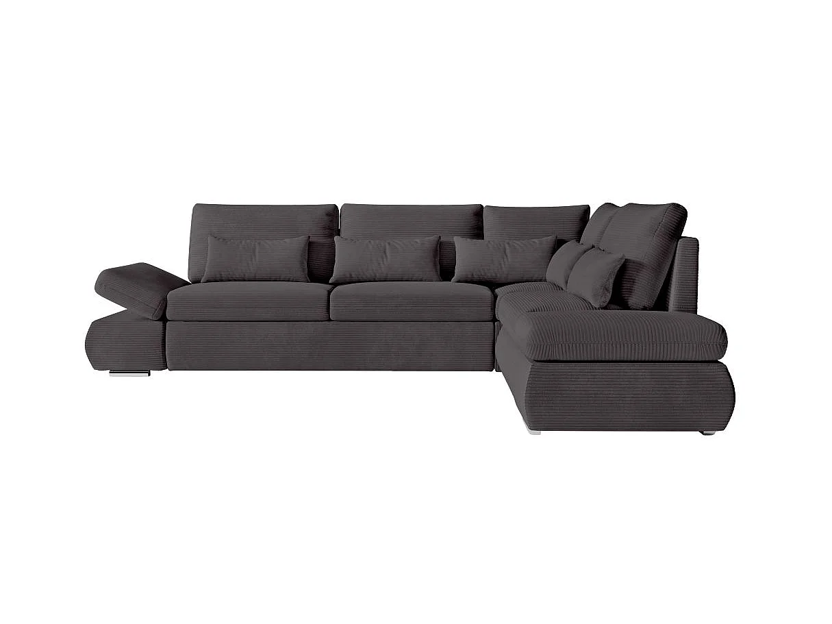 Canapé d'angle convertible 4 places en velours gris anthracite