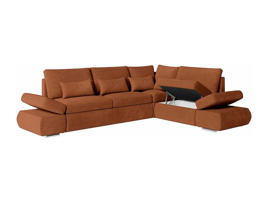 Canapé d'angle 4 places réversible Sebastian convertible avec coffre en velours côtelé - Terracotta - L267 x P200 x H90cm - Loungitude