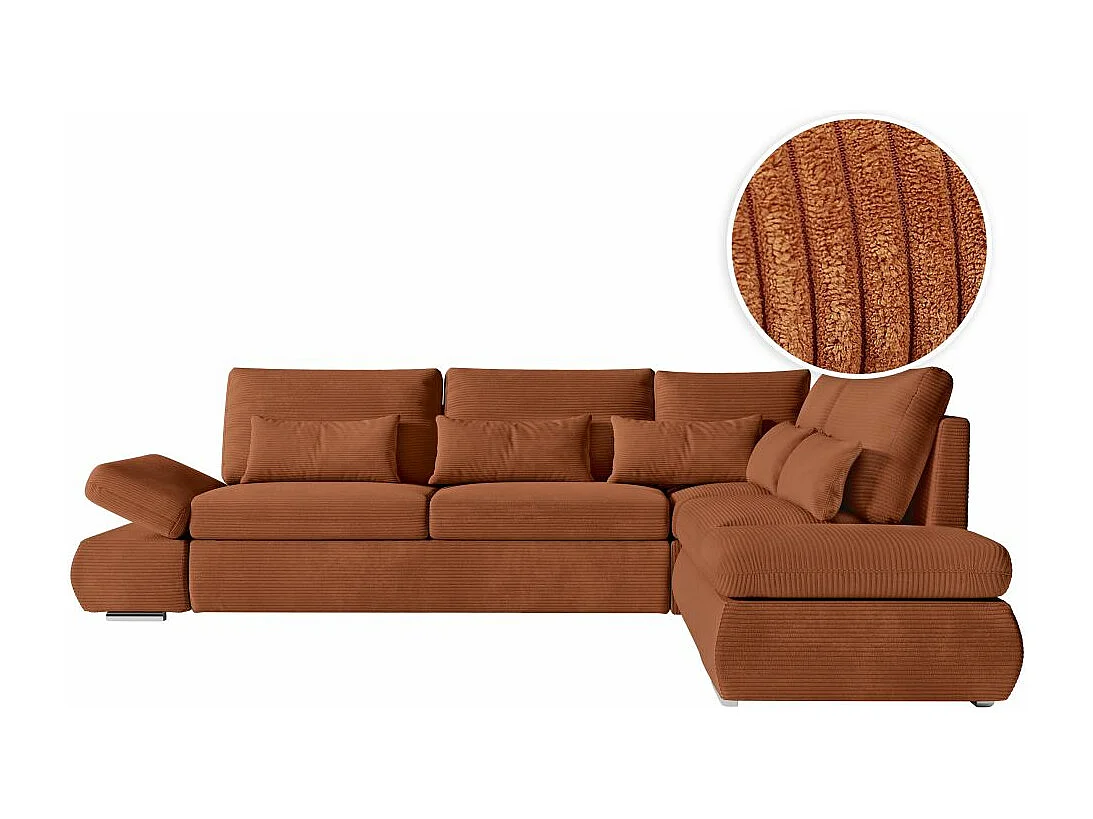 Canapé d'angle 4 places réversible Sebastian convertible avec coffre en velours côtelé - Terracotta - L267 x P200 x H90cm - Loungitude