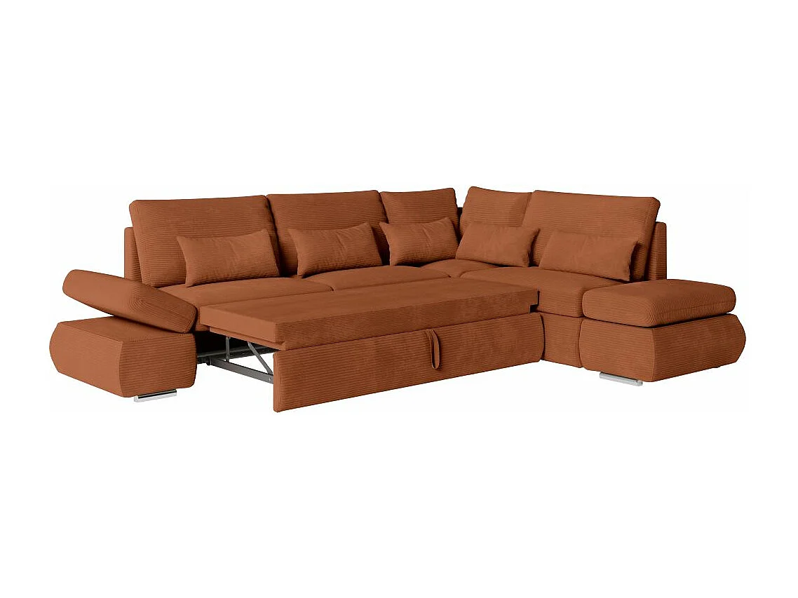 Canapé d'angle 4 places réversible Sebastian convertible avec coffre en velours côtelé - Terracotta - L267 x P200 x H90cm - Loungitude