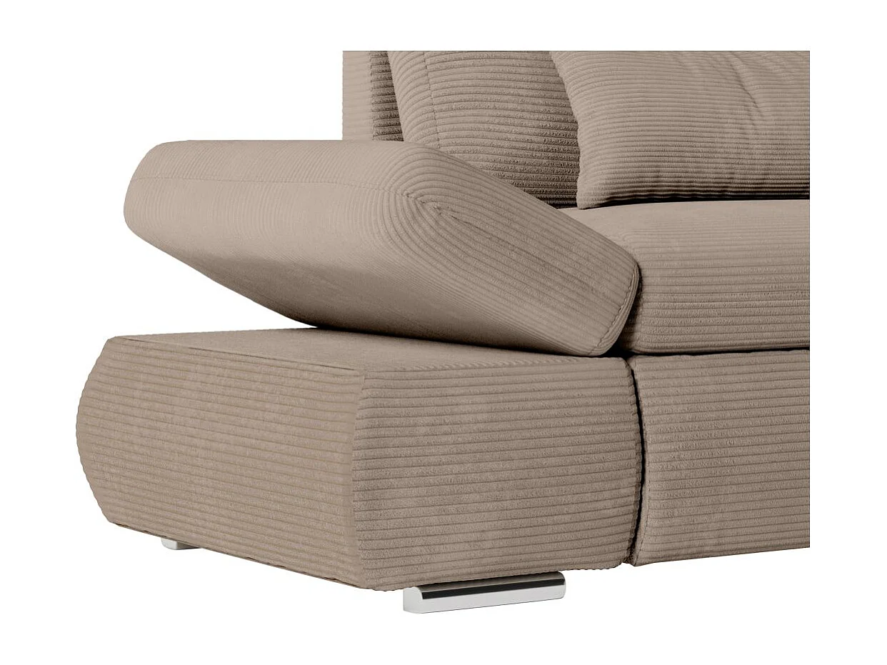 Canapé d'angle 4 places réversible Sebastian convertible avec coffre en velours côtelé - Taupe - L267 x P200 x H90cm - Loungitude