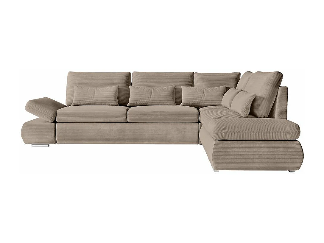Canapé d'angle 4 places réversible Sebastian convertible avec coffre en velours côtelé - Taupe - L267 x P200 x H90cm - Loungitude
