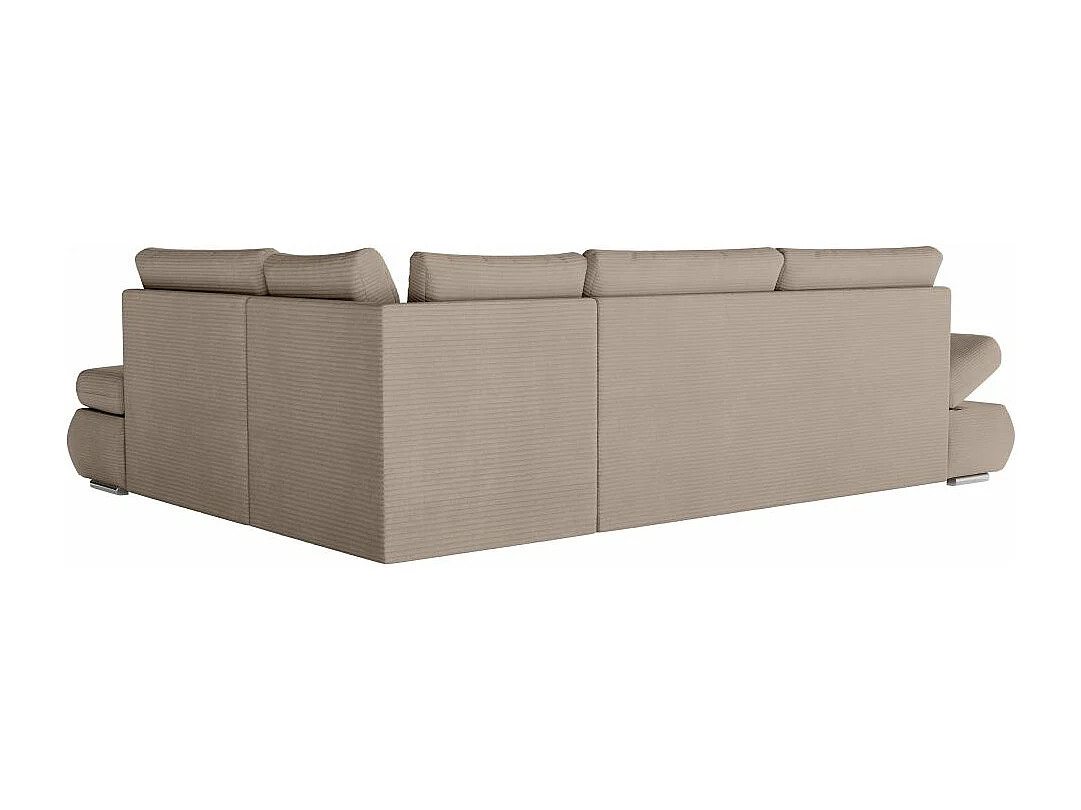 Canapé d'angle 4 places réversible Sebastian convertible avec coffre en velours côtelé - Taupe - L267 x P200 x H90cm - Loungitude