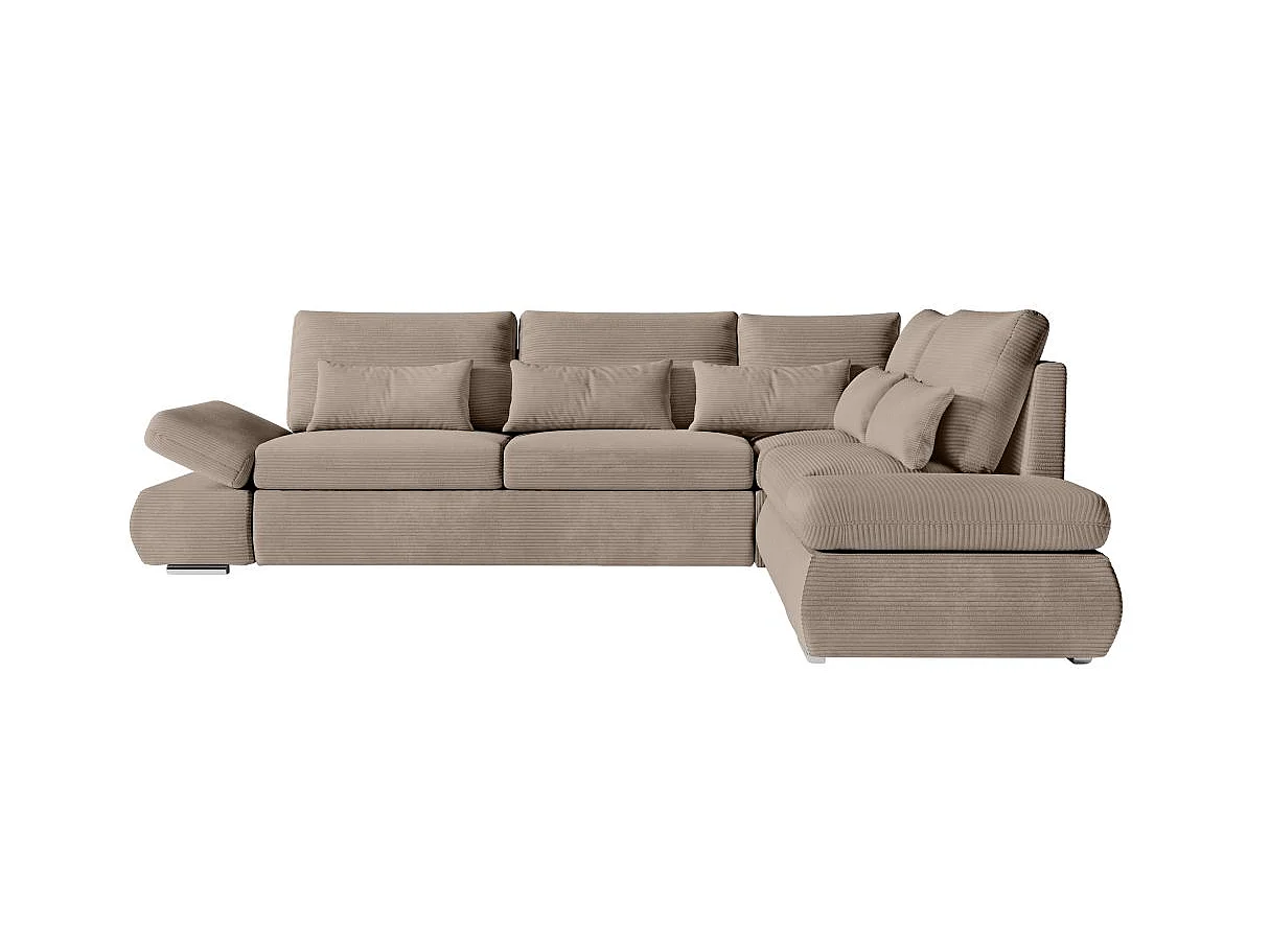 Canapé d'angle 4 places réversible Sebastian convertible avec coffre en velours côtelé - Taupe - L267 x P200 x H90cm - Loungitude