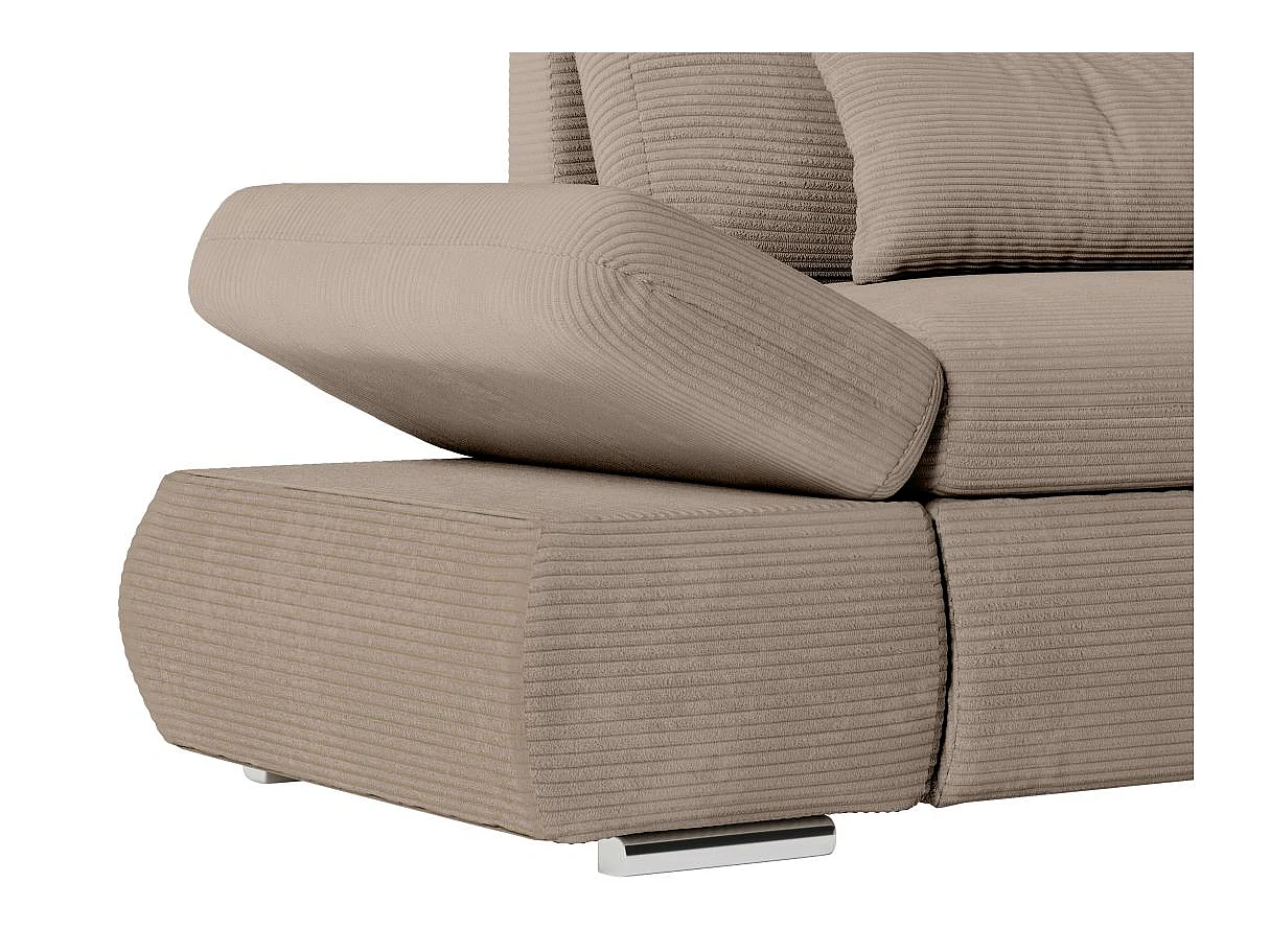 Canapé d'angle 4 places réversible Sebastian convertible avec coffre en velours côtelé - Taupe - L267 x P200 x H90cm - Loungitude