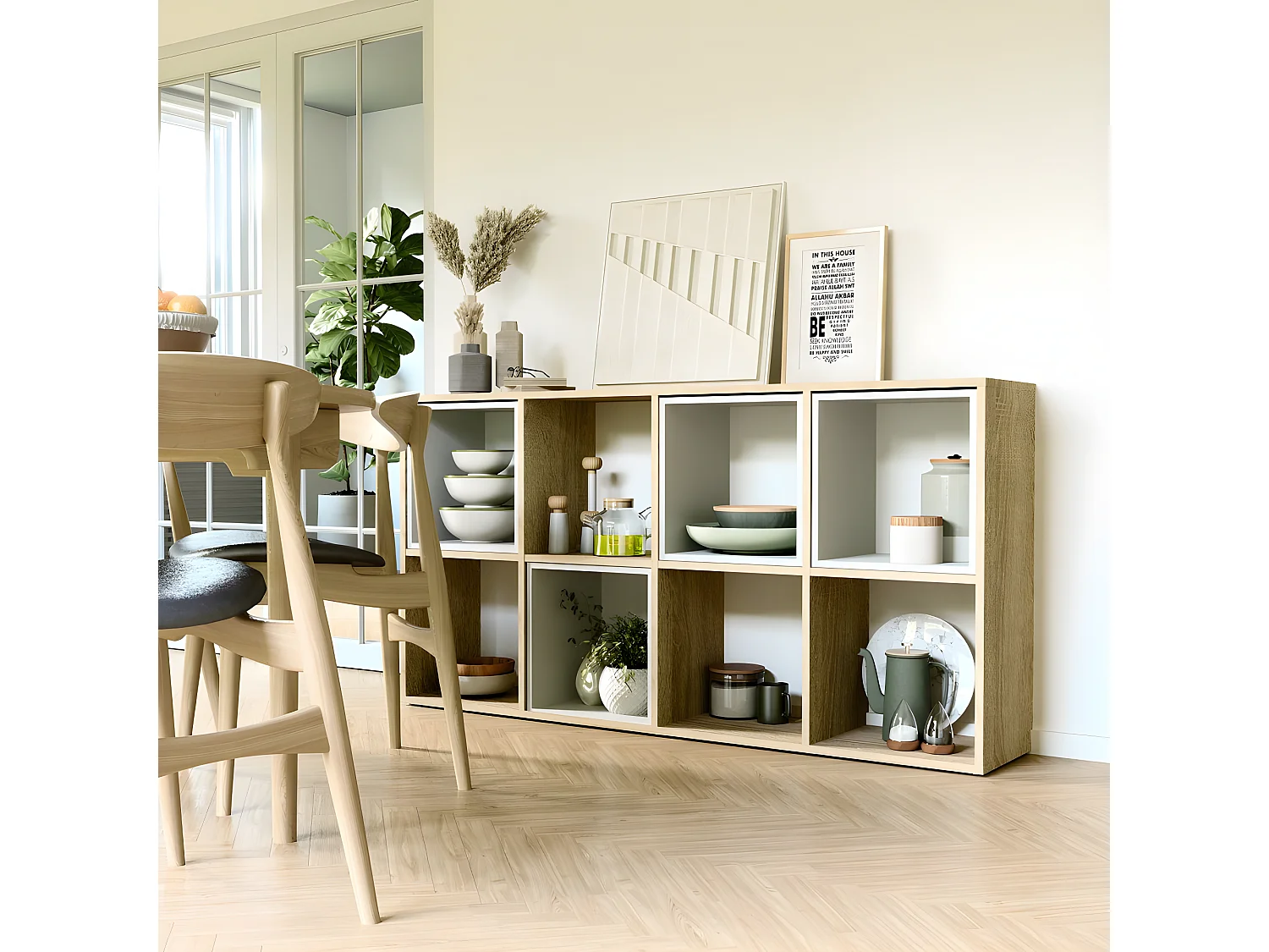 MARION - Estantería modular con 8 cubos - Librería con 8 compartimentos - 147x30x75 cm - Muebles de almacenaje