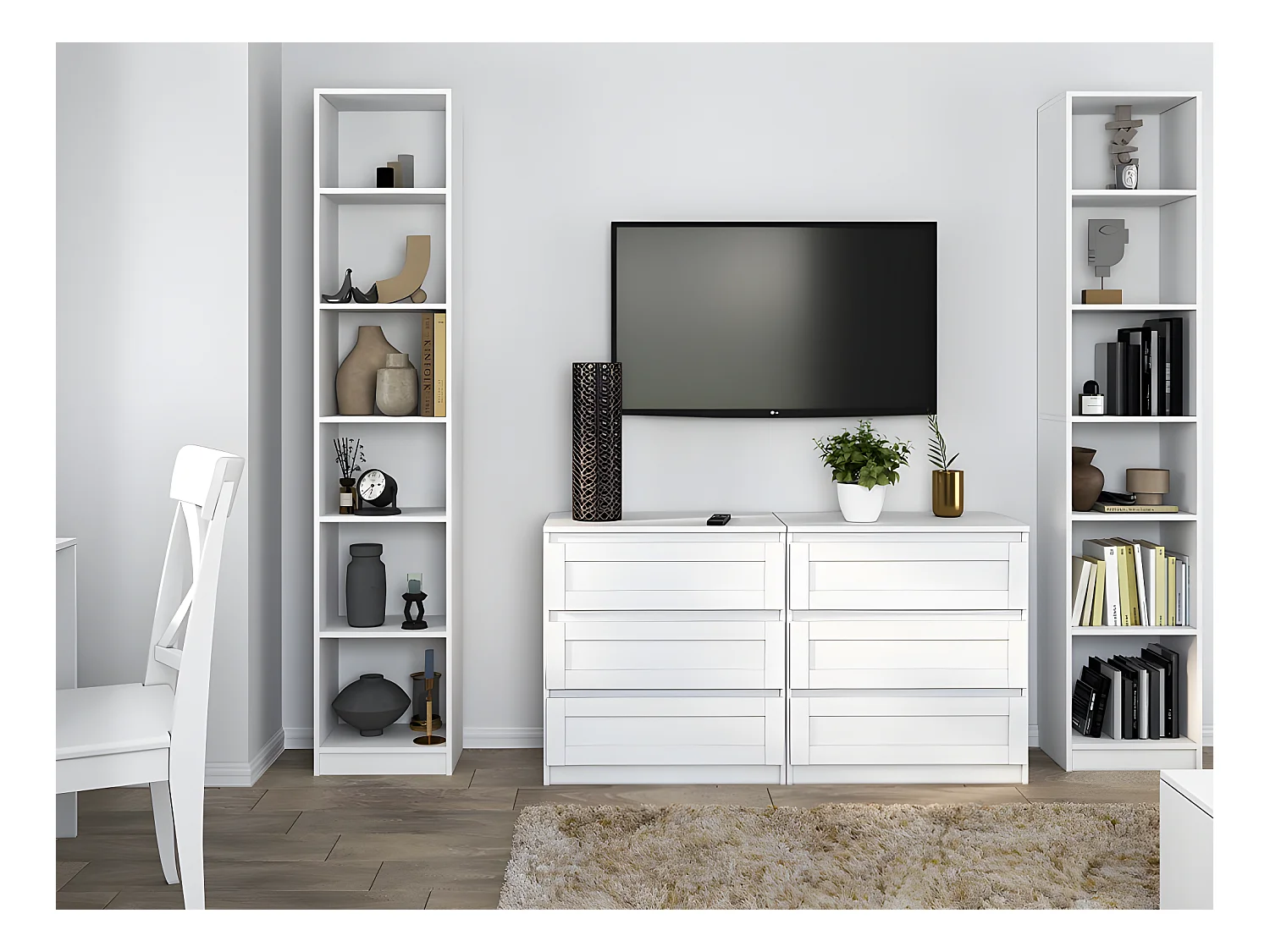 PERRY - Bibliothèque style minimaliste - 6 étagères - 40x29x200 cm - Meuble de rangement