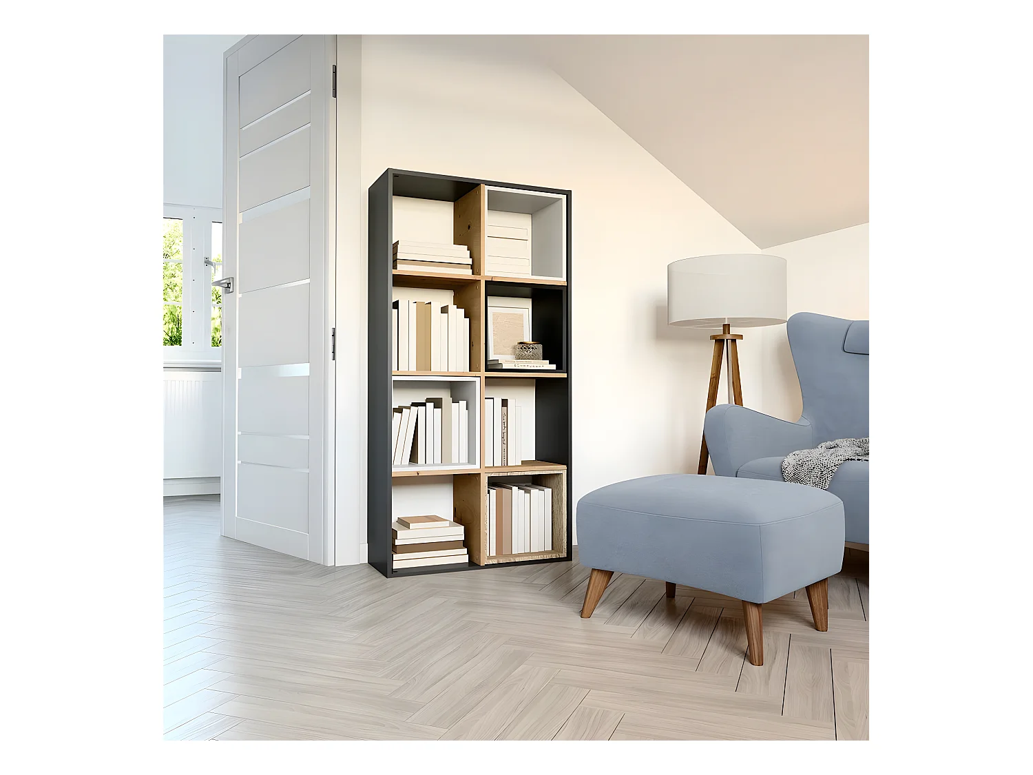 MARION - Étagère modulable 8 cubes - Bibliothèque 8 cases - 147x30x75 cm - Meuble de rangement