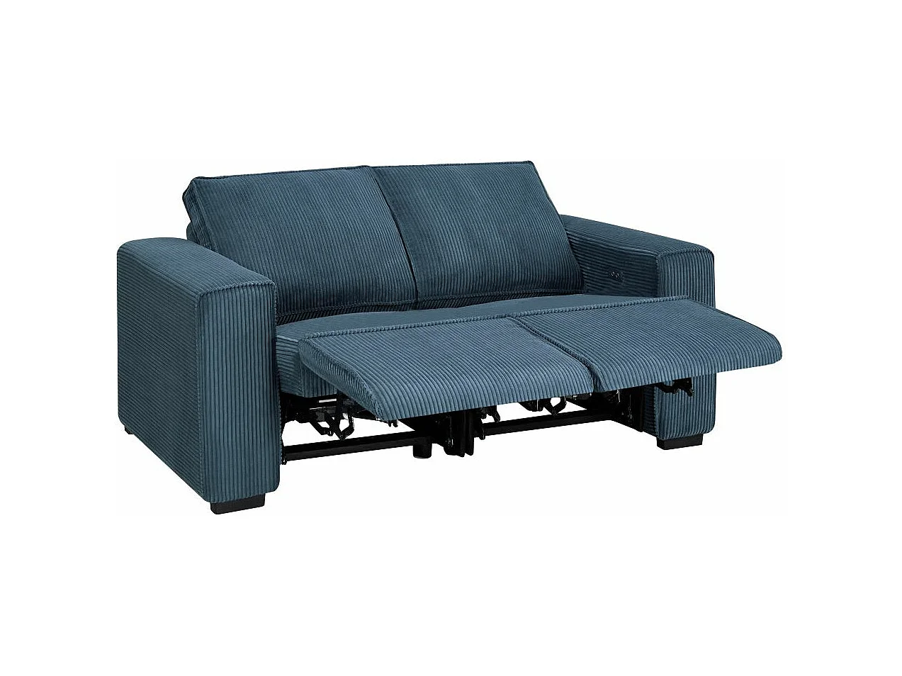 Canapé de relaxation électrique Charline 2 places en velours côtelé - Bleu foncé - L165 x P97 x H92cm - Loungitude