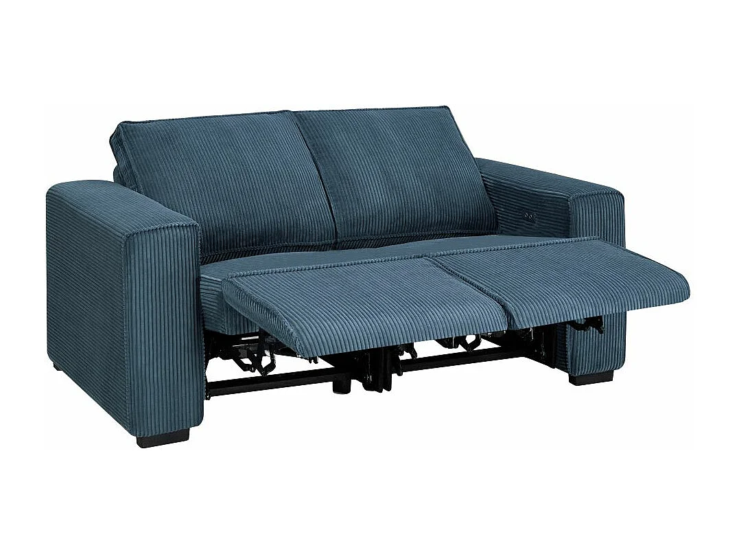 Canapé de relaxation électrique Charline 2 places en velours côtelé - Bleu foncé - L165 x P97 x H92cm - Loungitude