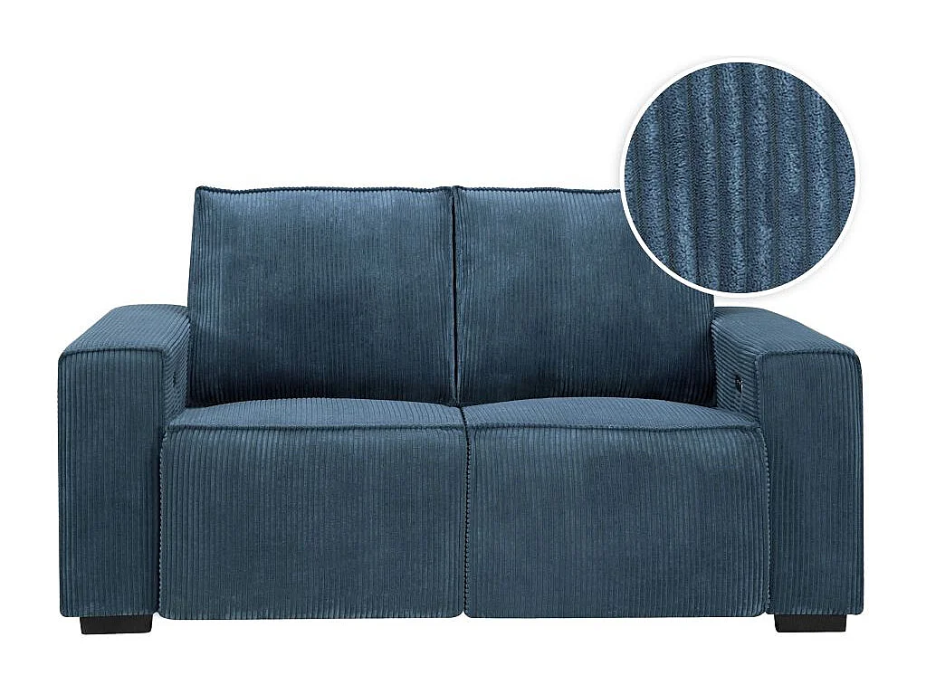 Canapé de relaxation électrique Charline 2 places en velours côtelé - Bleu foncé - L165 x P97 x H92cm - Loungitude