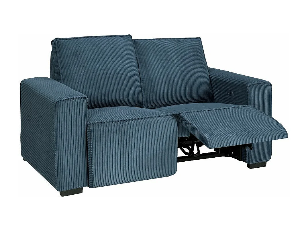 Canapé de relaxation électrique Charline 2 places en velours côtelé - Bleu foncé - L165 x P97 x H92cm - Loungitude