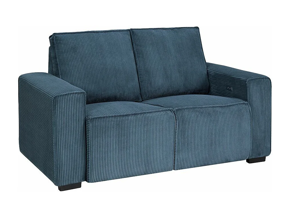 Canapé de relaxation électrique Charline 2 places en velours côtelé - Bleu foncé - L165 x P97 x H92cm - Loungitude