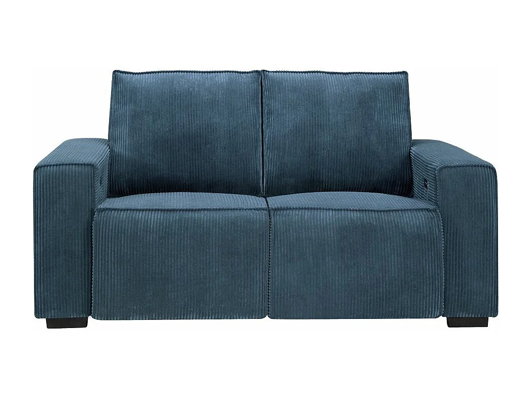 Canapé de relaxation électrique Charline 2 places en velours côtelé - Bleu foncé - L165 x P97 x H92cm - Loungitude