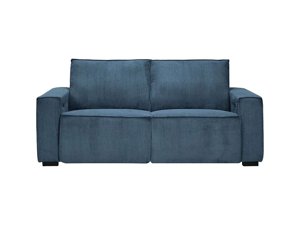 Canapé de relaxation électrique Charline 3 places en velours côtelé - Bleu foncé - L208 x P97 x H92cm - Loungitude