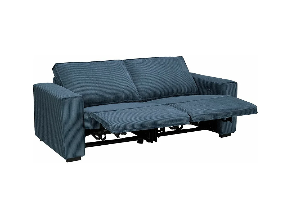 Canapé de relaxation électrique Charline 3 places en velours côtelé - Bleu foncé - L208 x P97 x H92cm - Loungitude