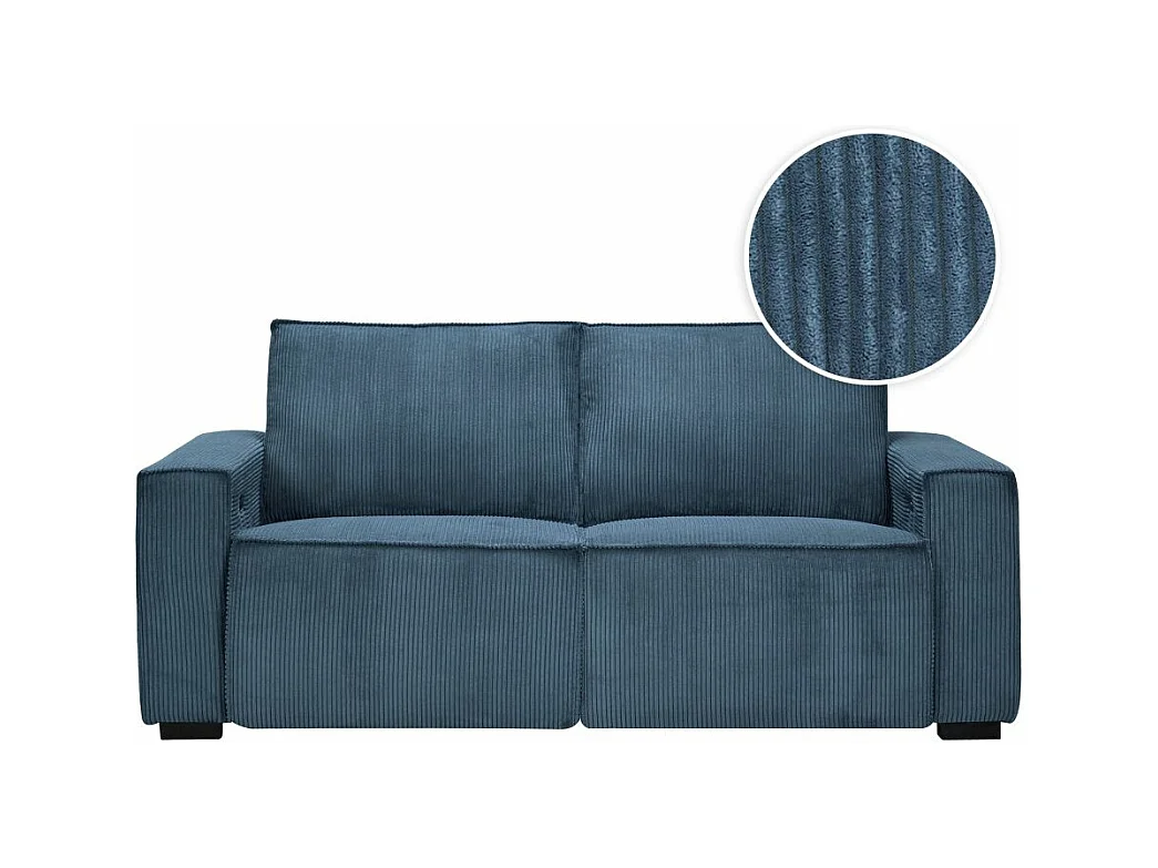 Canapé de relaxation électrique Charline 3 places en velours côtelé - Bleu foncé - L208 x P97 x H92cm - Loungitude