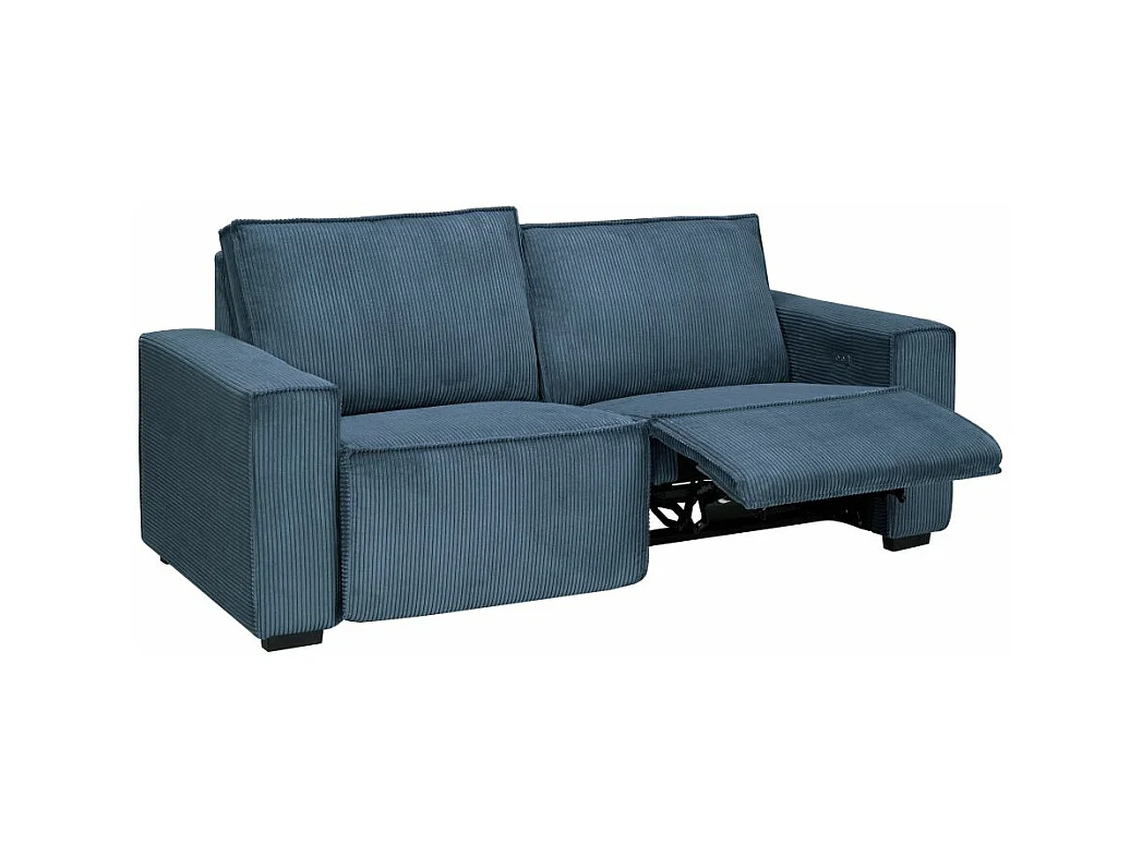 Canapé de relaxation électrique Charline 3 places en velours côtelé - Bleu foncé - L208 x P97 x H92cm - Loungitude