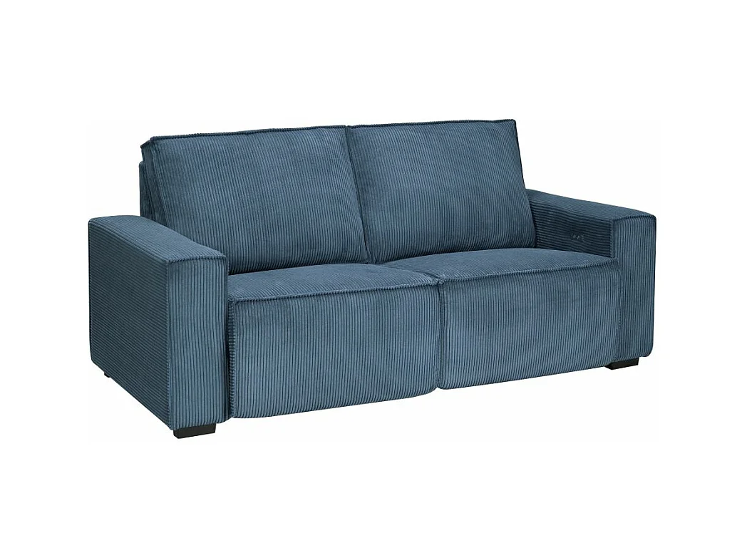 Canapé de relaxation électrique Charline 3 places en velours côtelé - Bleu foncé - L208 x P97 x H92cm - Loungitude