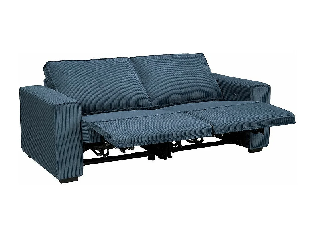 Canapé de relaxation électrique Charline 3 places en velours côtelé - Bleu foncé - L208 x P97 x H92cm - Loungitude