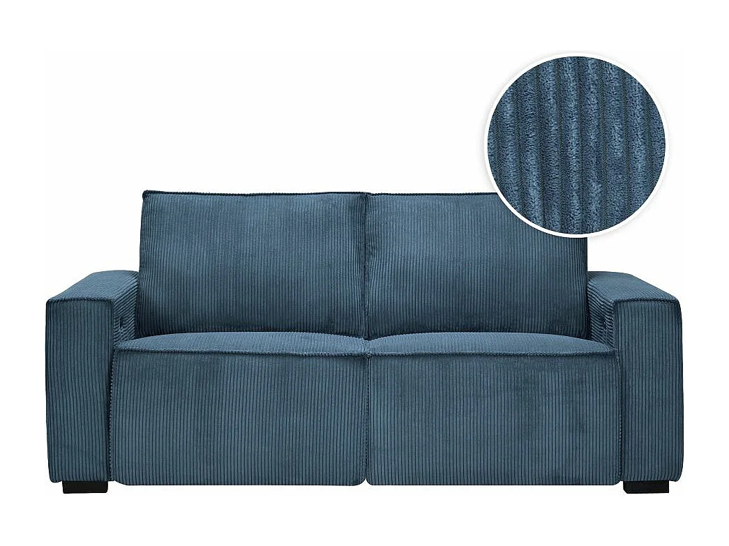 Canapé de relaxation électrique Charline 3 places en velours côtelé - Bleu foncé - L208 x P97 x H92cm - Loungitude