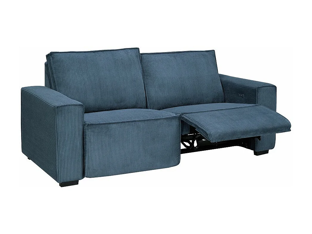 Canapé de relaxation électrique Charline 3 places en velours côtelé - Bleu foncé - L208 x P97 x H92cm - Loungitude