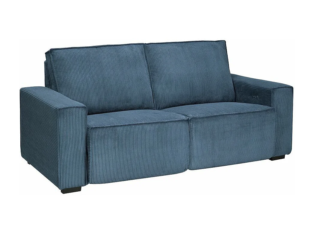 Canapé de relaxation électrique Charline 3 places en velours côtelé - Bleu foncé - L208 x P97 x H92cm - Loungitude