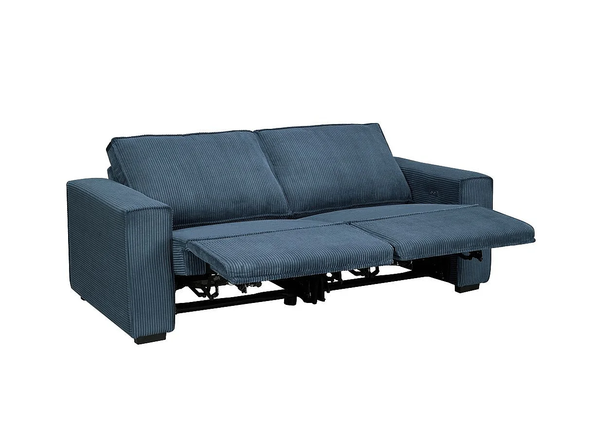 Canapé relax 3 places en velours côtelé bleu nuit CHARLINE 208x97x92 cm