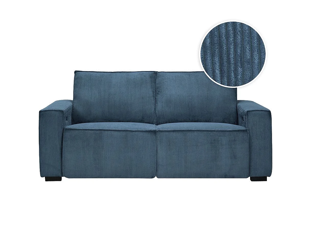 Canapé relax 3 places en velours côtelé bleu nuit CHARLINE 208x97x92 cm