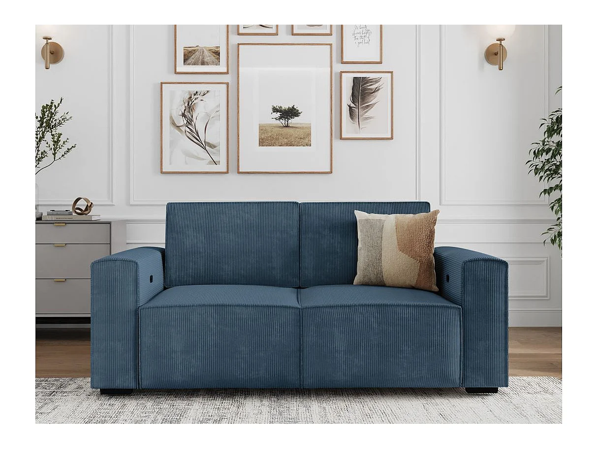 Canapé relax 3 places en velours côtelé bleu nuit CHARLINE 208x97x92 cm
