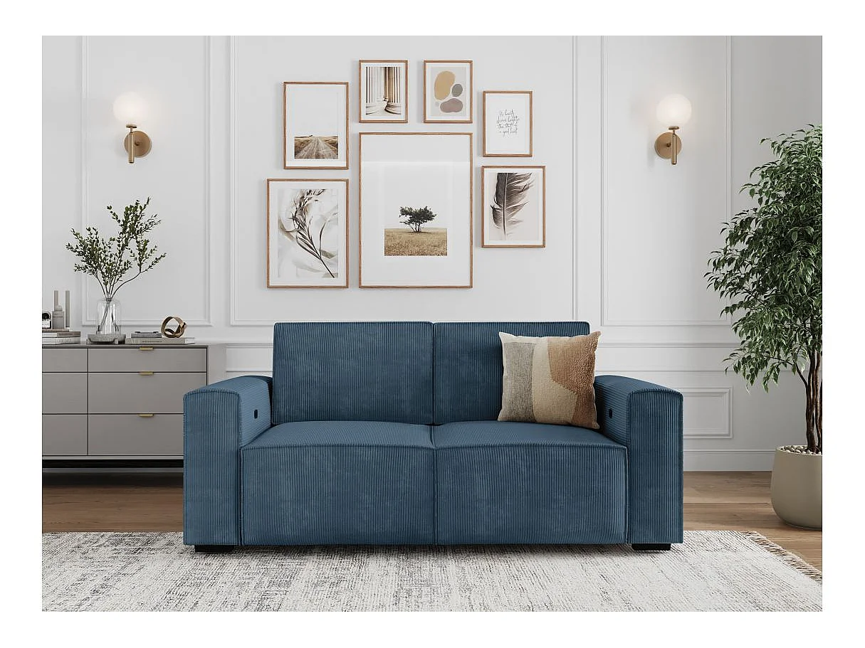 Canapé relax 3 places en velours côtelé bleu nuit CHARLINE 208x97x92 cm