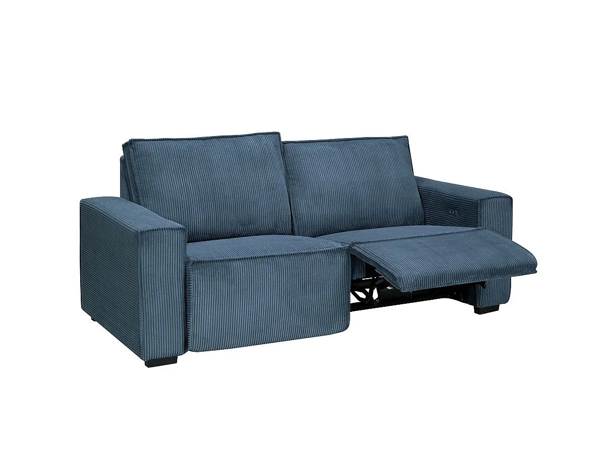 Canapé relax 3 places en velours côtelé bleu nuit CHARLINE 208x97x92 cm