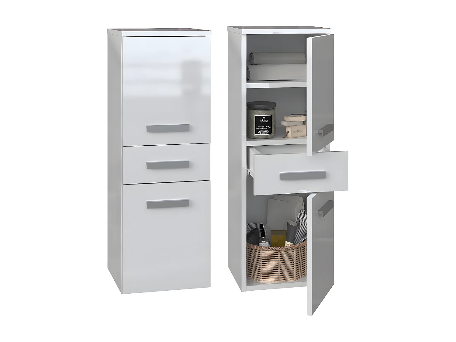 NINA - Mobile bagno 2 ante + 1 cassetto - 30x30x85cm - Colonna portaoggetti per bagno basso