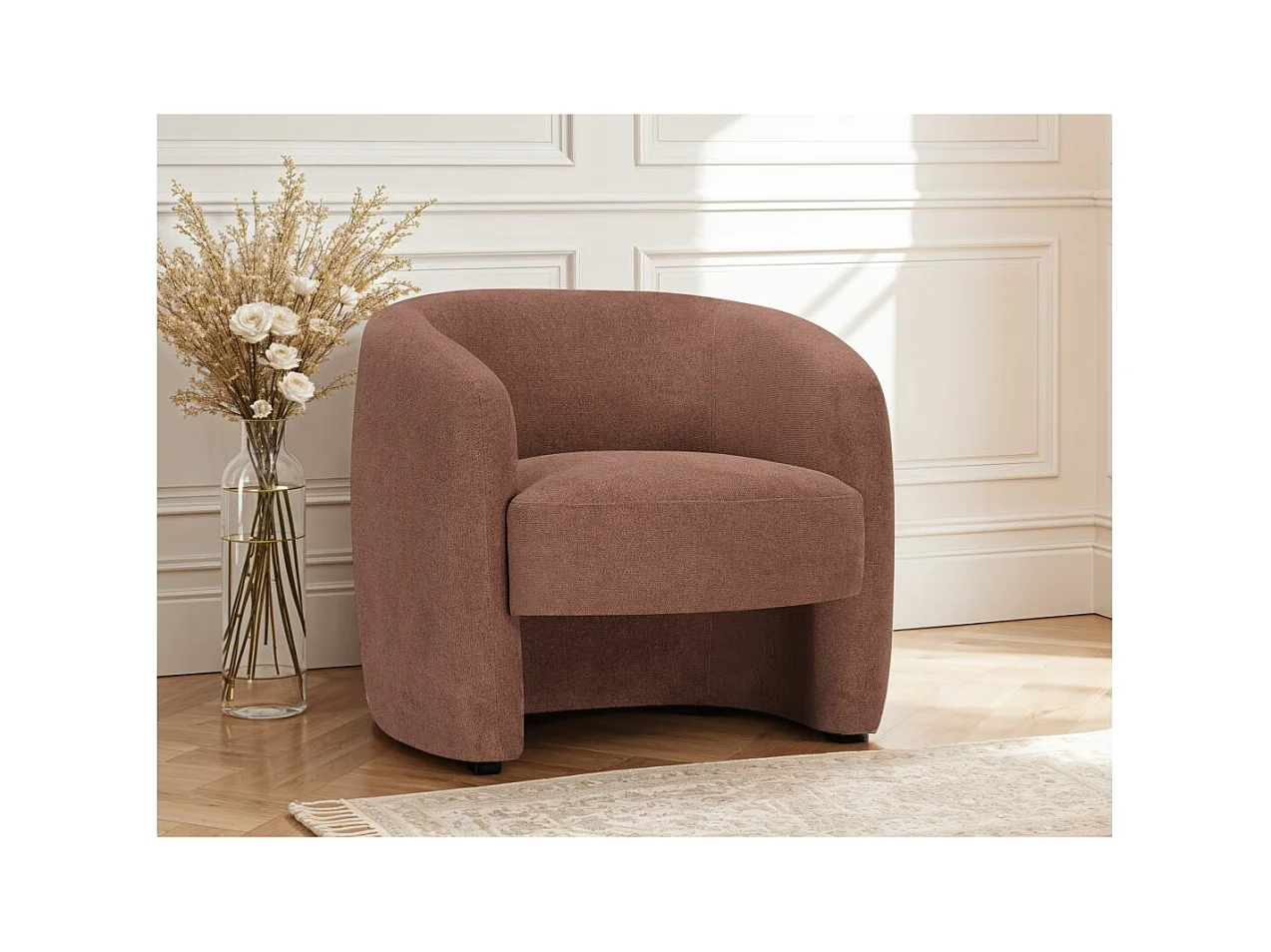 Fauteuil Louison en tissu - Terracotta - L87 x 77 x 75cm - Loungitude