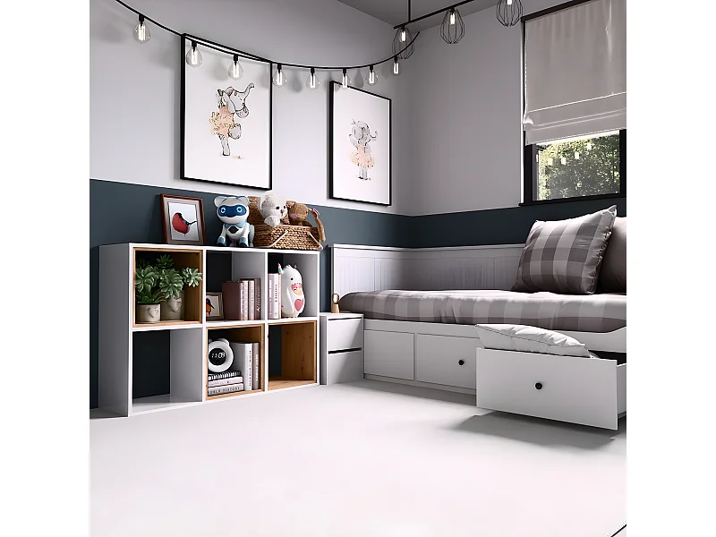 MARION - Estantería modular con 6 cubos - Librería con 6 compartimentos - 110x30x75 cm - Mueble de almacenaje