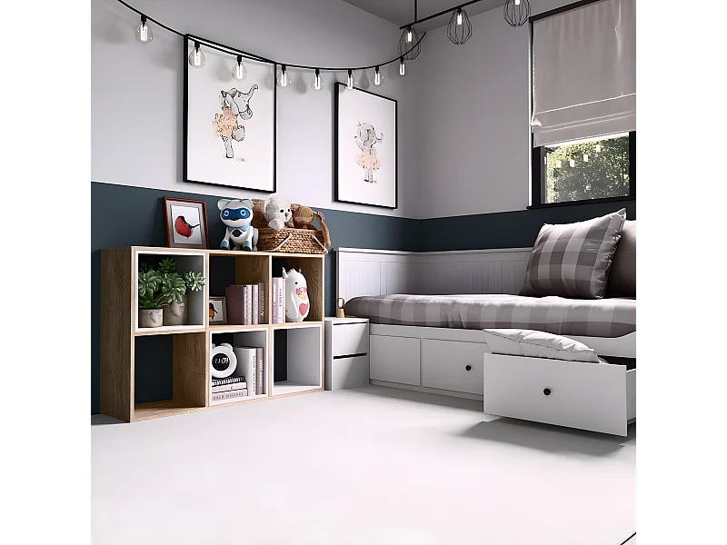 MARION - Estantería modular con 6 cubos - Librería con 6 compartimentos - 110x30x75 cm - Mueble de almacenaje