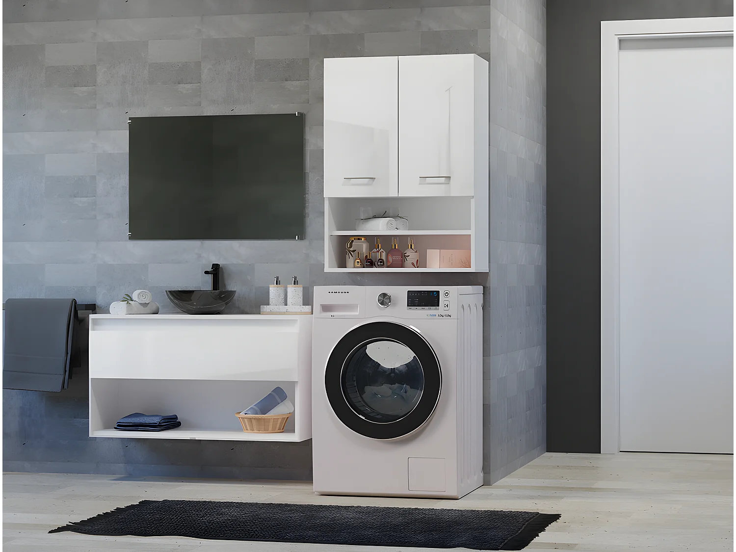 NELLIO - Armadio a specchio a parete - Armadio a muro per il bagno - 64x30x90cm - Contenitore per il bagno