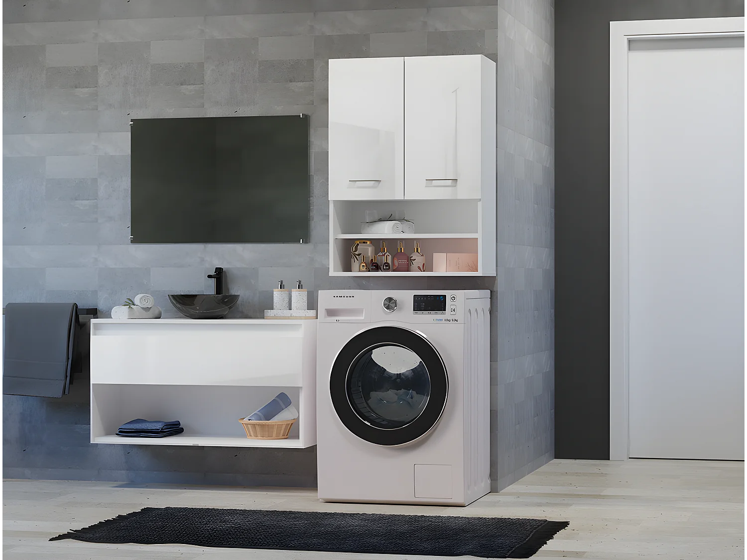 NELLIO - Armadio a specchio a parete - Armadio a muro per il bagno - 64x30x90cm - Contenitore per il bagno