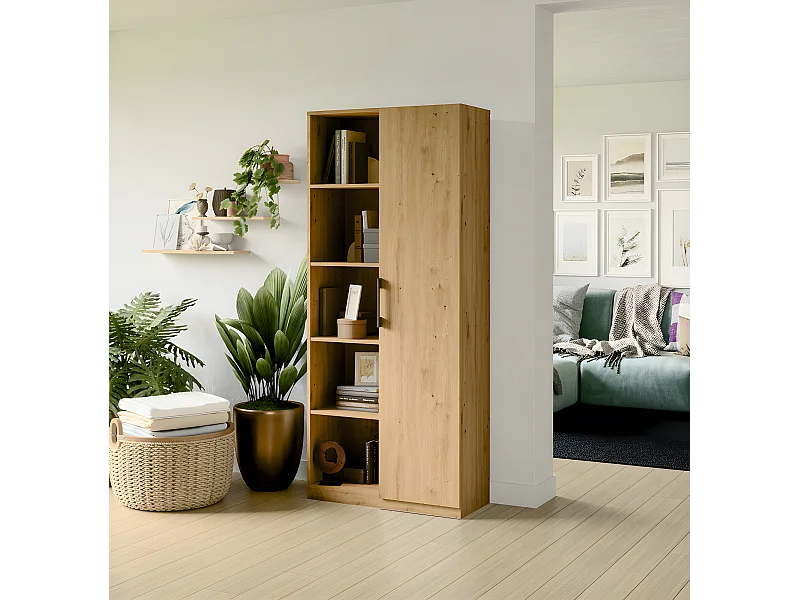 VILLME - Librería de diseño minimalista - 1 puerta + 10 estantes - 80x30x182 cm - Mueble de almacenaje