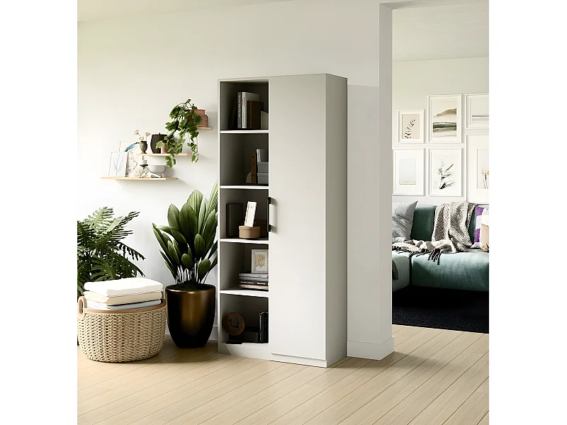 VILLME - Libreria dal design minimalista - 1 anta + 10 ripiani - 80x30x182 cm - Mobile contenitore