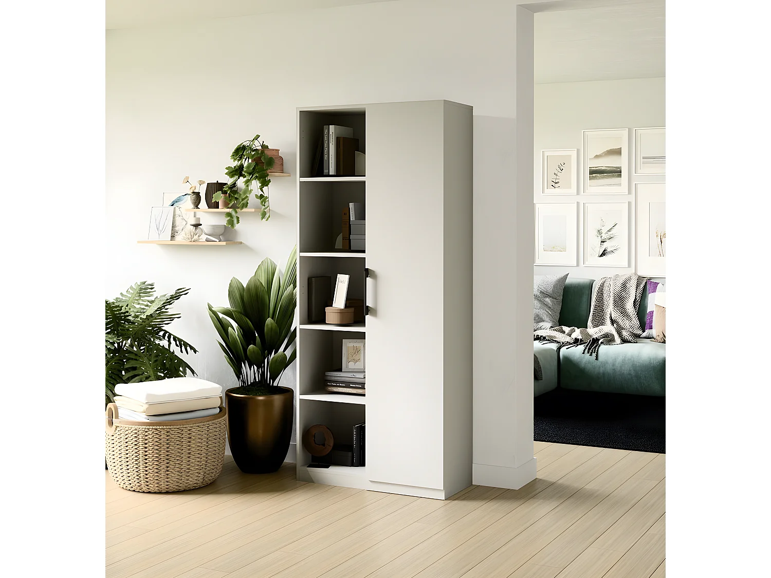 VILLME - Libreria dal design minimalista - 1 anta + 10 ripiani - 80x30x182 cm - Mobile contenitore