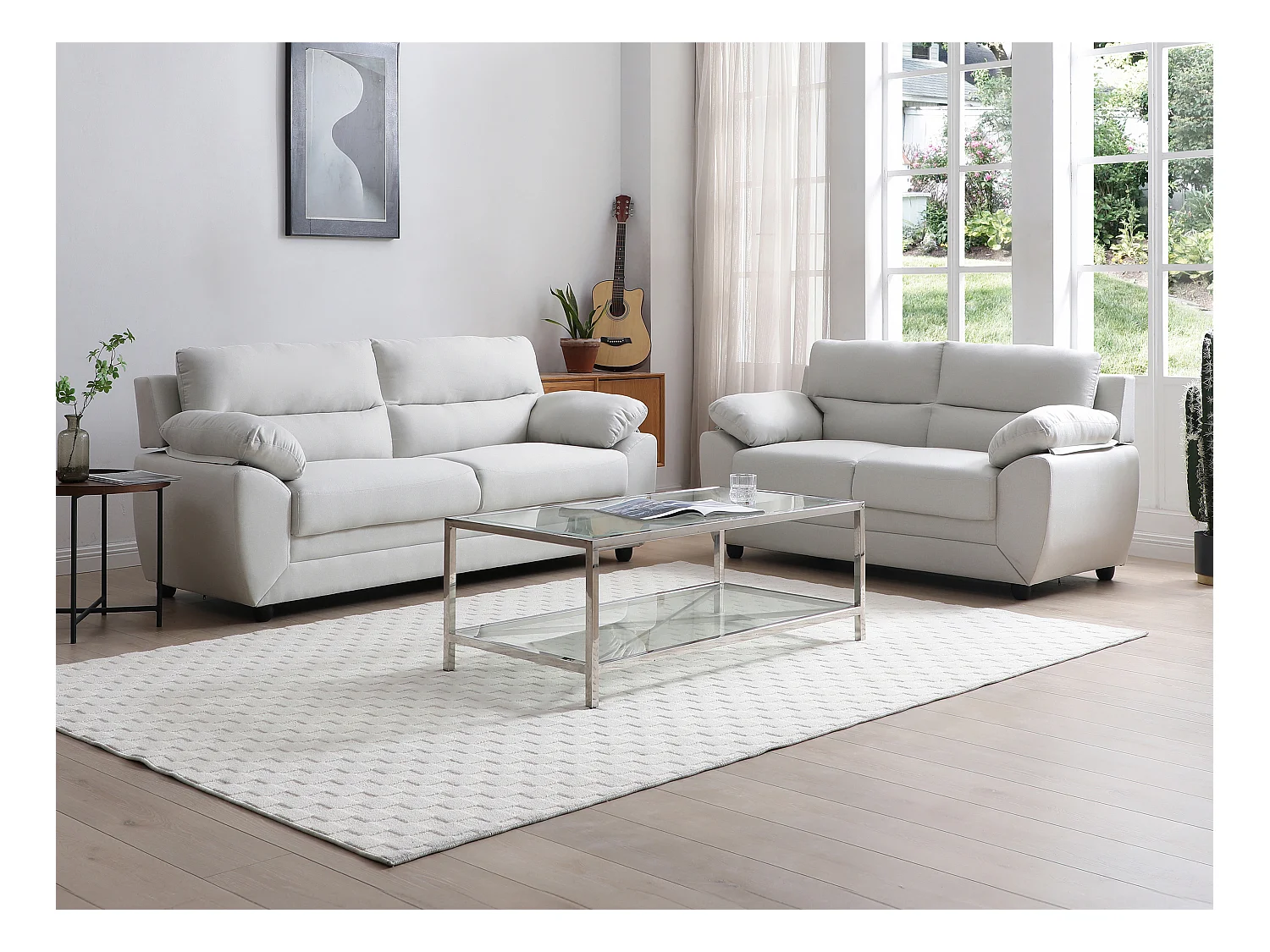 Sofá de 3 plazas y 2 plazas de tela color beige MANOA