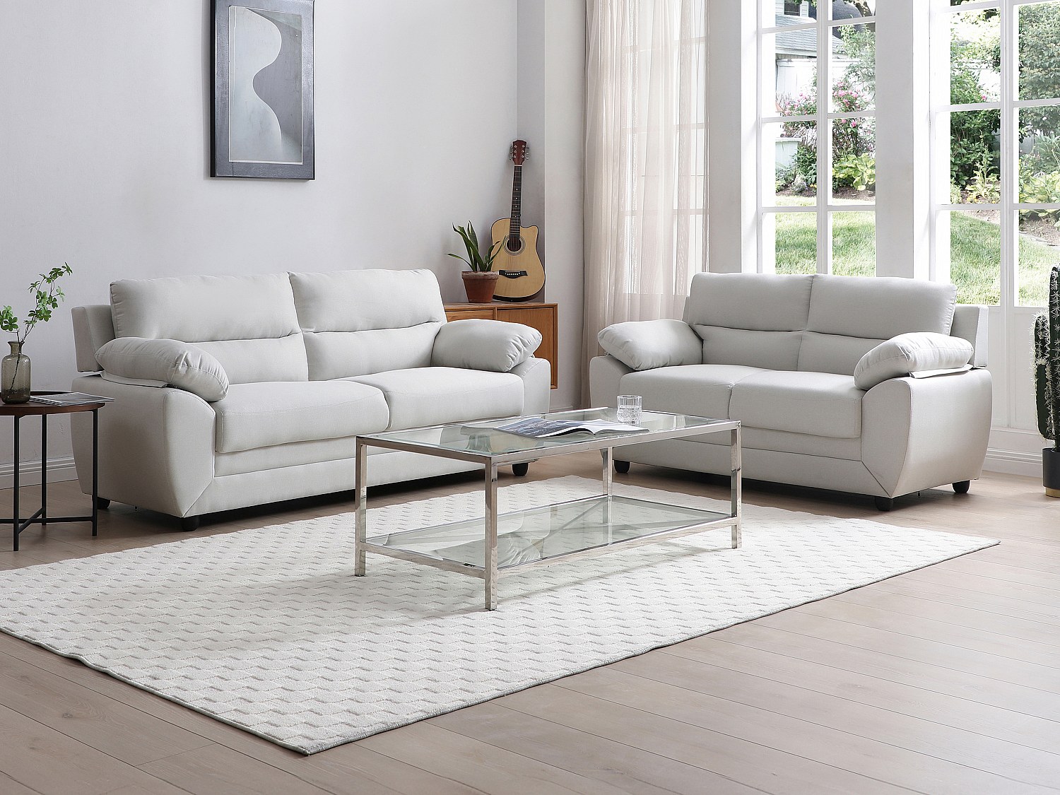 Sofa 3-Sitzer & 2-Sitzer - Stoff - Beige - MANOA günstig online kaufen