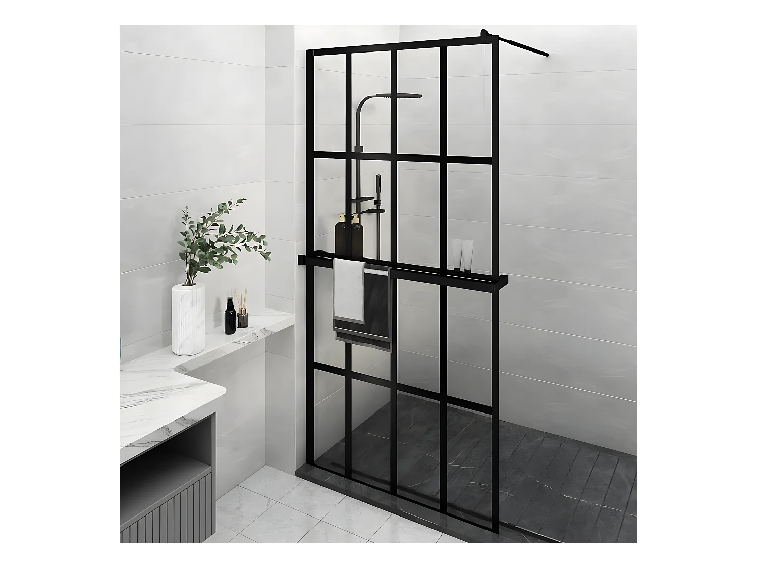 Paroi de douche avec étagère Noir 118x190cm Verre ESG&Aluminium WVGQ6547