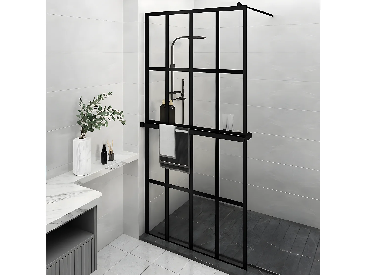 Paroi de douche avec étagère Noir 118x190cm Verre ESG&Aluminium WVGQ6547