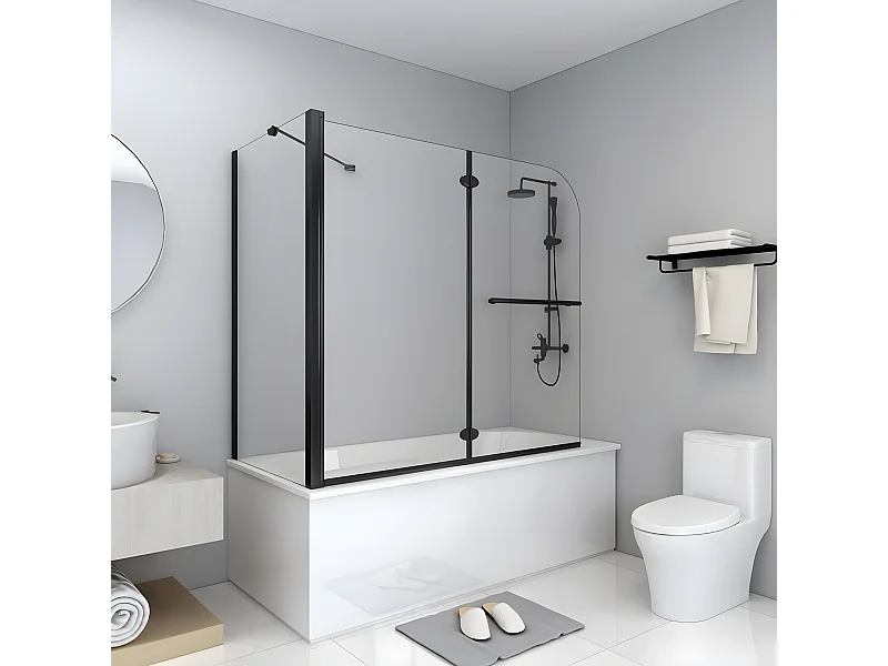 Mampara de ducha plegable ESG negra 120x68x130 cm ES66457