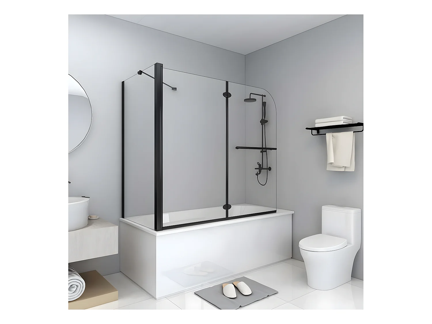Paroi de douche pliante ESG 120x68x130 cm noir WVGQ6568