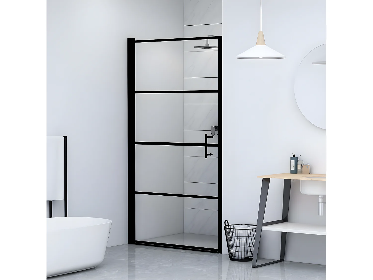 Porta de chuveiro vidro temperado 100x178 cm preto PT225840