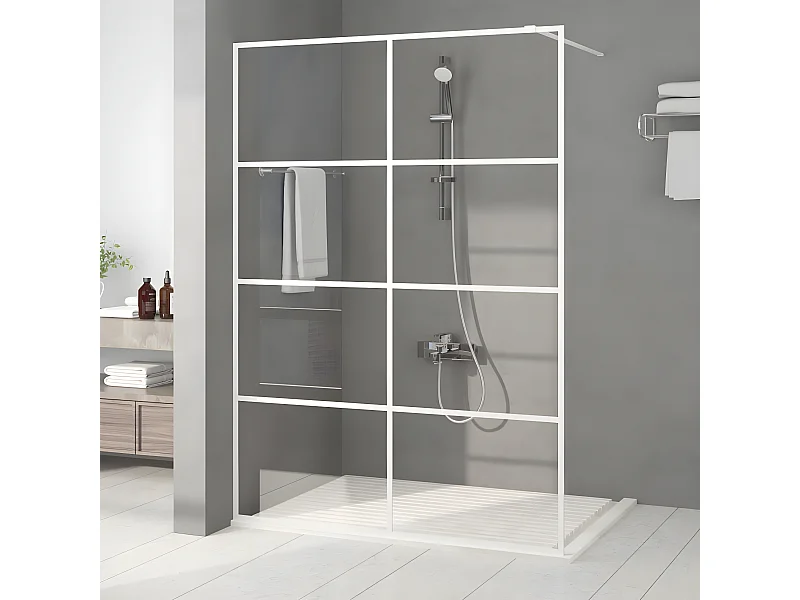 Mampara de ducha vidrio ESG transparente blanco 140x195 cm ES66391